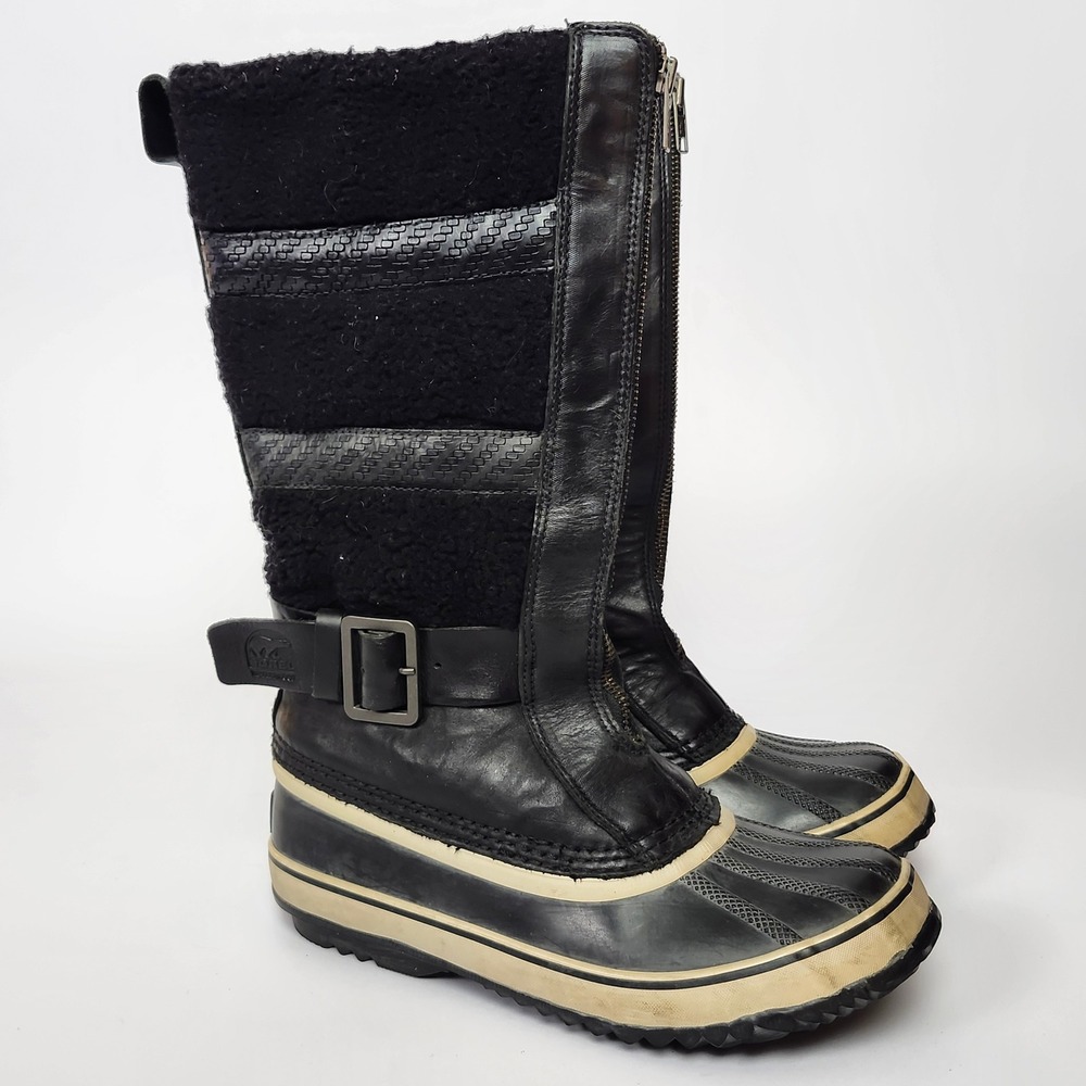 Sorel Helen of Tundra II Waterproof Leather Zip Duck Snow Boots Black Size 8